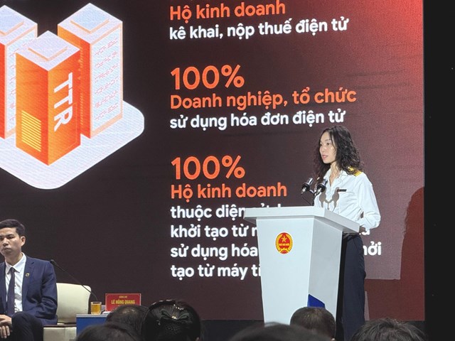 B&agrave; Nguyễn Thị Thu &ndash; Trưởng Ban Nghiệp vụ Thuế, Cục Thuế (Bộ T&agrave;i ch&iacute;nh) ph&aacute;t biểu - Ảnh: VGP/HT