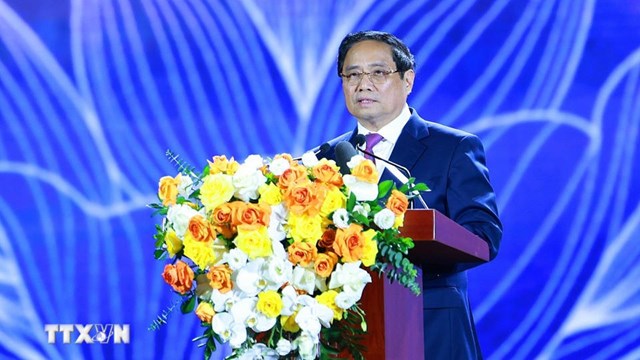 Thủ tướng Phạm Minh Chính phát biểu bế mạc Triển lãm. Ảnh: TTXVN