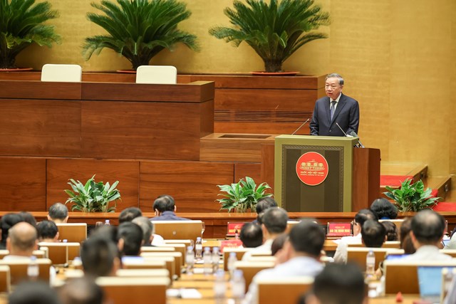 Tổng B&iacute; thư T&ocirc; L&acirc;m: Từ nay đến 2030, ch&uacute;ng ta phấn đấu dự ph&ograve;ng c&ocirc;ng suất tối thiểu 15%, giảm tổn thất điện năng đ&aacute;ng kể - Ảnh VGP/Nhật Bắc