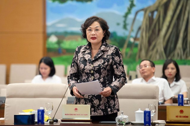 Thống đốc Ng&acirc;n h&agrave;ng Nh&agrave; nước Việt Nam Nguyễn Thị Hồng tr&igrave;nh b&agrave;y Tờ tr&igrave;nh