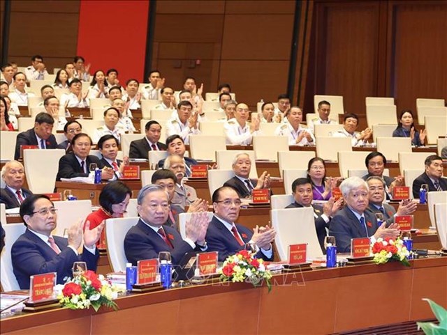 Tổng B&iacute; thư T&ocirc; L&acirc;m v&agrave; c&aacute;c đại biểu tham dự Đại hội. Ảnh: Thống Nhất/TTXVN