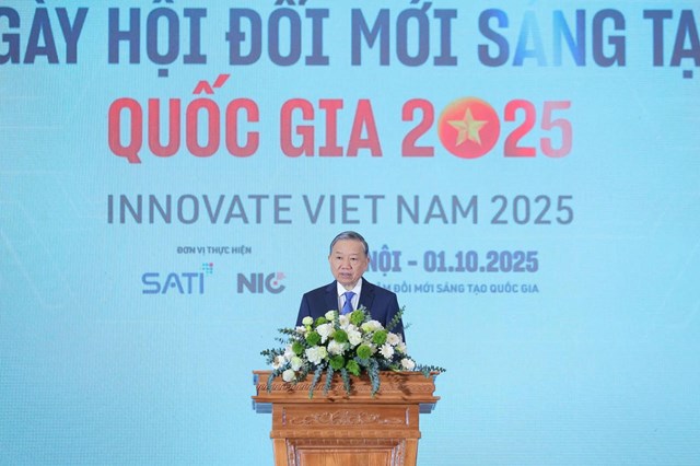 Tổng Bí thư Tô Lâm phát biểu tại Lễ khai mạc Ngày hội Đổi mới sáng tạo Việt Nam năm 2025 (Ảnh: MST)