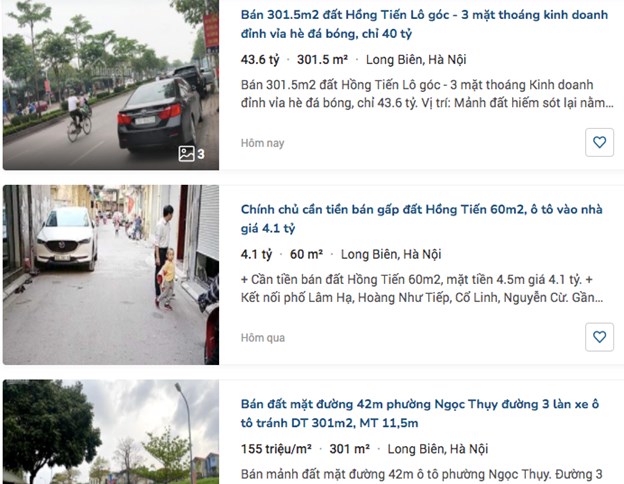 Nhiều th&ocirc;ng tin rao b&aacute;n đất ăn theo đường v&agrave;nh đai 4 v&agrave; cầu Trần Hưng Đạo. Ảnh chụp từ trang mua b&aacute;n bất động sản