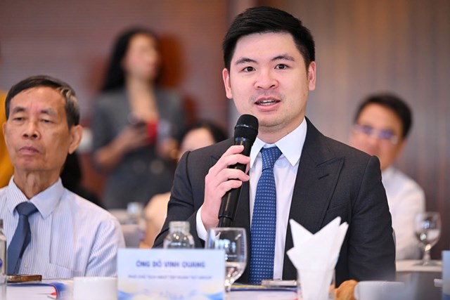 &Ocirc;ng Đỗ Vinh Quang, Ph&oacute; Chủ tịch HĐQT Tập đo&agrave;n T&amp;T Group chia sẻ tại cuộc đối thoại cấp cao chuy&ecirc;n gia &ndash; doanh nghiệp. &nbsp;