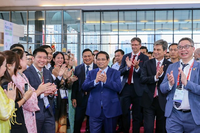 Thủ tướng Phạm Minh Chính tại Đại hội Thế giới Liên đoàn quốc tế Các hiệp hội Giao nhận và Vận tải (FIATA World Congress 2025). (Ảnh: VGP)