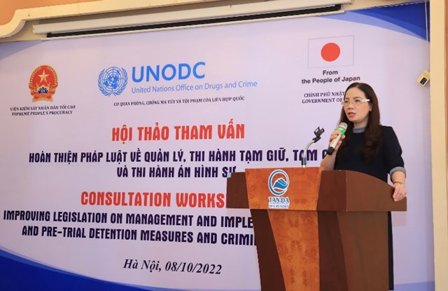Tiến sĩ Ho&agrave;ng Thị Quỳnh Chi, Vụ trưởng Vụ 14 ph&aacute;t biểu khai mạc Hội thảo