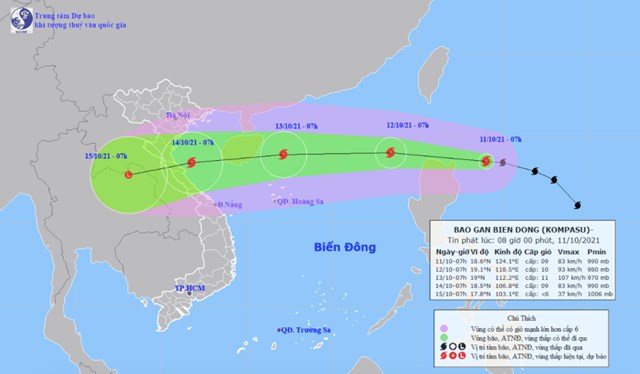 Dự b&aacute;o đường đi của b&atilde;o số 8. Ảnh:&nbsp;Trung t&acirc;m dự b&aacute;o kh&iacute; tượng thủy văn quốc gia