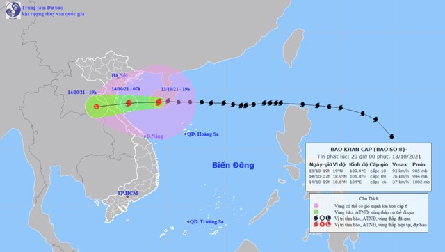 Dự b&aacute;o đường đi của b&atilde;o số 8. Ảnh:&nbsp;Trung t&acirc;m Dự b&aacute;o kh&iacute; tượng thủy văn quốc gia