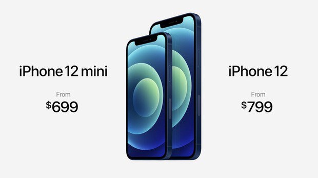 Apple c&ocirc;ng bố trong sự kiện iPhone 12 mini sẽ c&oacute; mức gi&aacute; từ 699 USD v&agrave; iPhone 12 sẽ c&oacute; gi&aacute; từ 799 USD