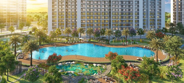 Bể bơi rộng 1.000m2 nội khu The Mirae Park. &nbsp;