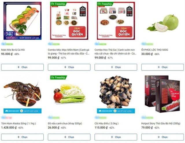 C&aacute;c loại thực phẩm tươi sống được giới thiệu giảm gi&aacute; mạnh dịp Black Friday.&nbsp;Ảnh chụp m&agrave;n h&igrave;nh.