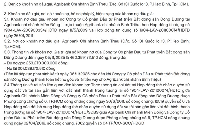 Agribank rao b&#225;n khoản nợ 460 tỷ đồng của Bất động sản Đ&#244;ng Dương: Gi&#225; khởi điểm thấp hơn tổng dư nợ - Ảnh 1