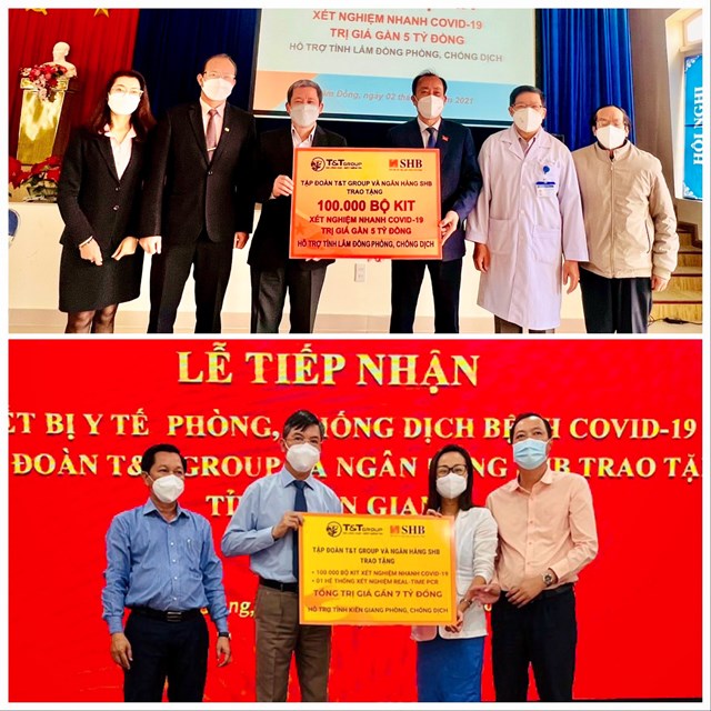 Đại diện Tập đo&agrave;n T&amp;T Group v&agrave; Ng&acirc;n h&agrave;ng SHB trao tặng trang thiết bị vật tư y tế hỗ trợ c&ocirc;ng t&aacute;c ph&ograve;ng, chống dịch Covid-19 cho tỉnh Lầm Đồng v&agrave; Ki&ecirc;n Giang.