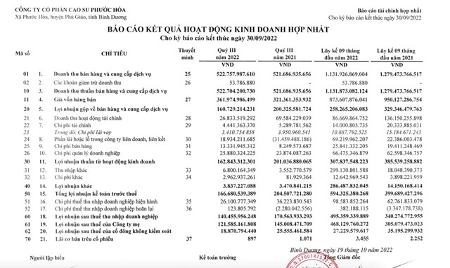 B&aacute;o c&aacute;o t&agrave;i ch&iacute;nh hợp nhất qu&yacute; III/2022 của PHR