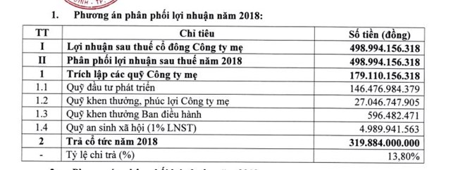 Phương &aacute;n ph&acirc;n phối lợi nhuận của Habeco năm 2018.