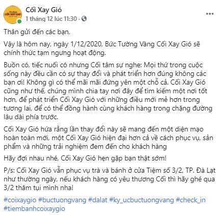 Tiệm b&#225;nh Cối Xay Gi&#243; “huyền thoại” tại Đ&#224; Lạt đ&#243;ng cửa, chủ tiệm tiết lộ nguy&#234;n do v&#224; chia sẻ 4 b&#224;i học đắt gi&#225; - Ảnh 1