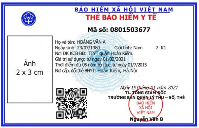Mặt trước mẫu thẻ BHYT mới. Ảnh: BHXH Việt Nam.