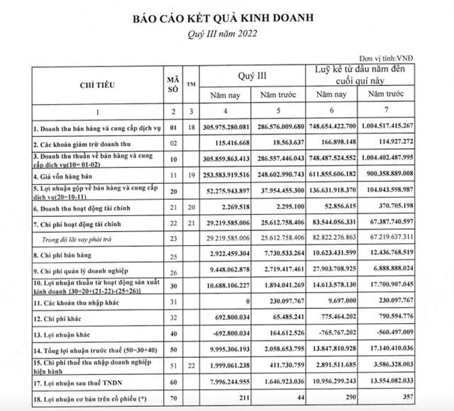 Nguồn: B&aacute;o c&aacute;o t&agrave;i ch&iacute;nh qu&yacute; III/2022 của SCJ