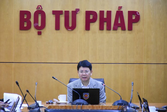Thứ trưởng Nguyễn Thanh Tịnh chủ tr&igrave; cuộc họp b&igrave;nh x&eacute;t&nbsp; c&aacute;c sự kiện&nbsp;nổi bật&nbsp;của ng&agrave;nh&nbsp;Tư ph&aacute;p năm 2023.