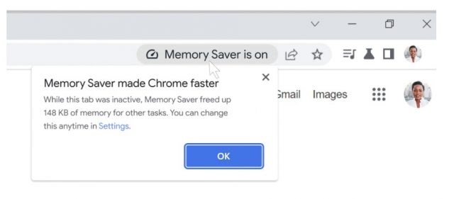 Th&ocirc;ng b&aacute;o về t&iacute;nh năng tiết kiệm bộ nhớ tr&ecirc;n tr&igrave;nh duyệt Chrome.