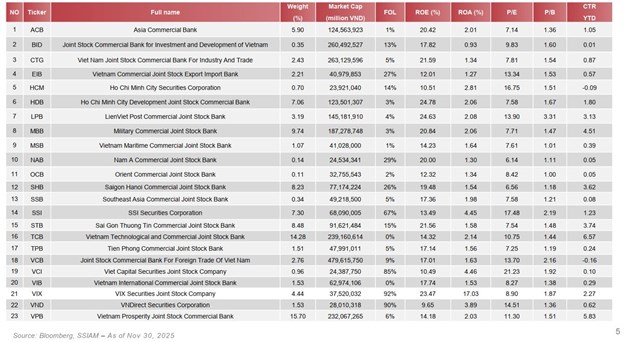 Danh mục nắm giữ của ETF VNFIN Lead
