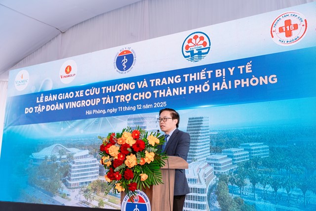 GS.TS.BS Trần Trung Dũng - Tổng Gi&aacute;m đốc Hệ thống Y tế Vinmec - Đại diện Vingroup ph&aacute;t biểu tại buổi lễ. &nbsp;