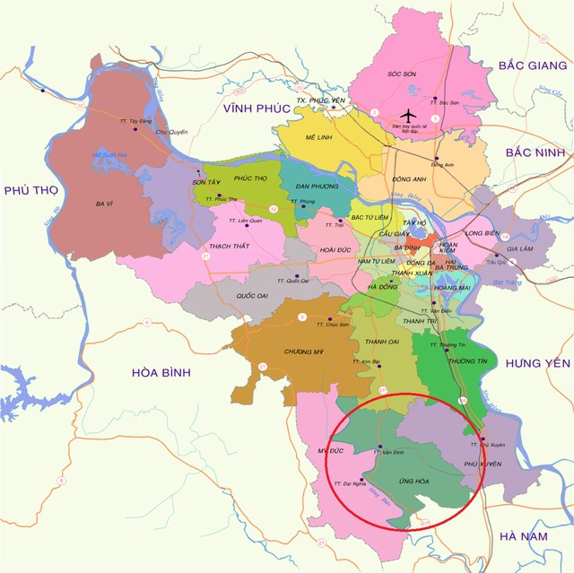Vị tr&iacute; huyện Ứng H&ograve;a