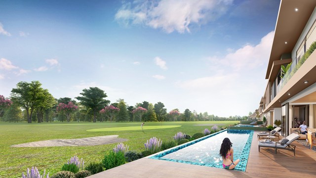 PGA Golf Villas ​​​​​sở hữu t&acirc;̀m nhìn 360 đ&ocirc;̣ hướng ra mảng xanh s&acirc;n golf và c&ocirc;ng vi&ecirc;n trung t&acirc;m. Ảnh ph&ocirc;́i cảnh