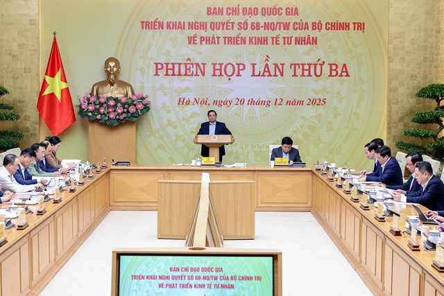 Thủ tướng Phạm Minh Chính, Trưởng Ban Chỉ đạo quốc gia triển khai Nghị quyết số 68-NQ/TW của Bộ Chính trị về phát triển kinh tế tư nhân, chủ trì Phiên họp lần thứ ba của Ban Chỉ đạo - Ảnh: VGP/Nhật Bắc