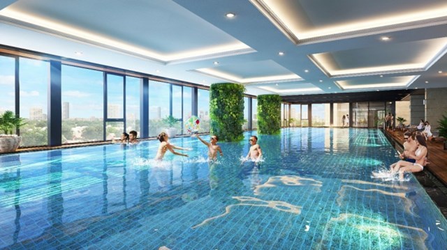 Bể bơi rộng 422m2 b&ecirc;n trong nội khu dự &aacute;n The Terra - An Hưng