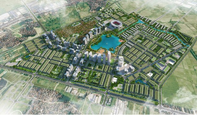 Phối cảnh tổng thể phân Khu A - KĐT phía Bắc QL5 thuộc KĐT Phố Nối. 