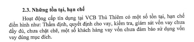 Thanh tra chỉ ra tồn tại trong hoạt động cấp t&#237;n dụng tại VCB Thủ Thi&#234;m - Ảnh 2