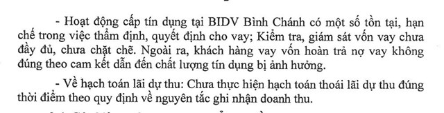 Thanh tra chỉ ra tồn tại trong hoạt động cấp t&#237;n dụng tại BIDV B&#236;nh Ch&#225;nh - Ảnh 2