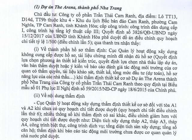 Thanh tra Ch&#237;nh phủ ph&#225;t hiện loạt sai phạm trong c&#244;ng t&#225;c thẩm định dự &#225;n The Arena Nha Trang - Ảnh 2