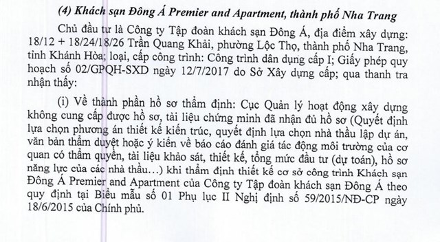 Dự &#225;n Kh&#225;ch sạn Đ&#244;ng &#193; Premier and Apartment (Nha Trang) bị Thanh tra chỉ ra loạt vi phạm - Ảnh 2