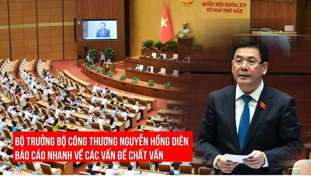 Bộ trưởng Bộ C&ocirc;ng Thương Nguyễn Hồng Di&ecirc;n trả lời chất vấn trước Quốc hội ng&agrave;y 4/6. (Nguồn: Tạp ch&iacute; C&ocirc;ng Thương)