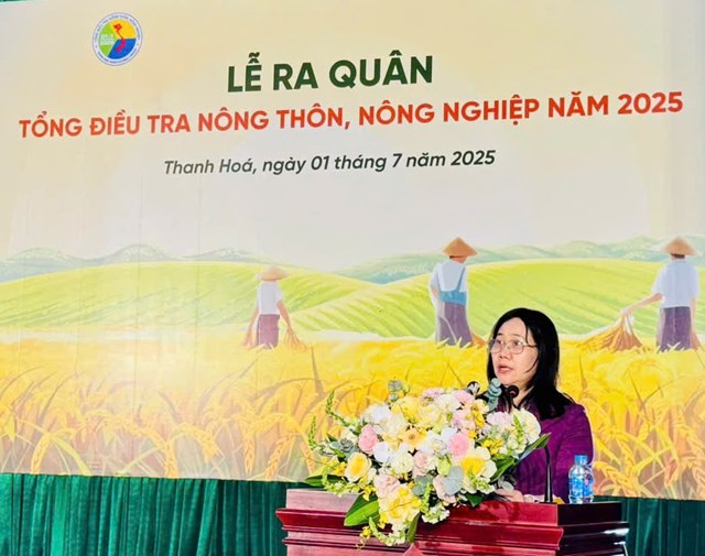 Cục trưởng Cục Thống kê Nguyễn Thị Hương phát biểu tại Lễ ra quân