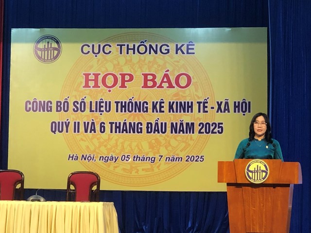 Cục trưởng Cục Thống kê Nguyễn Thị Hương thông tin tại buổi họp báo.