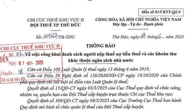 Chi cục Thuế Khu vực II th&ocirc;ng b&aacute;o về việc c&ocirc;ng khai danh s&aacute;ch người nộp thuế nợ tiền thuế v&agrave; c&aacute;c khoản thu kh&aacute;c thuộc ng&acirc;n s&aacute;ch nh&agrave; nước.&nbsp;