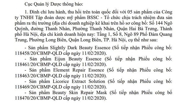 Danh s&aacute;ch 5 sản phẩm mỹ phẩm bị thu hồi.