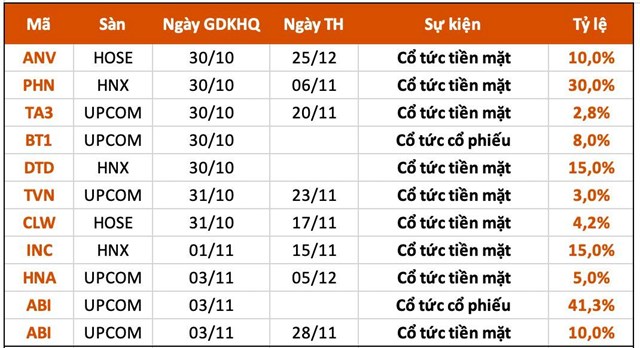 Lịch chốt quyền cổ tức tuần 30/10-3/11: Cổ tức tiền mặt cao nhất 30% - Ảnh 1
