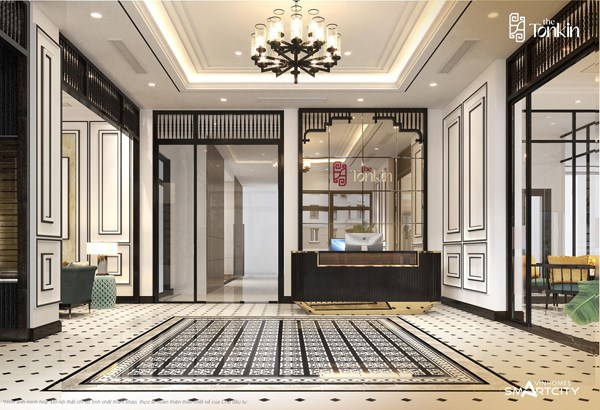 Sảnh lễ t&acirc;n của dự &aacute;n được thiết kế v&agrave; b&agrave;i tr&iacute; tỉ mỉ theo phong c&aacute;ch Indochine tựa như một sảnh chờ sang trọng của những khu kh&aacute;ch sạn v&agrave; resort 5 sao &nbsp;