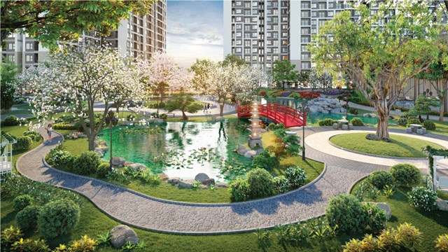 Một g&oacute;c cảnh quan mang hơi thở xứ Anh Đ&agrave;o tại The Sakura &nbsp;