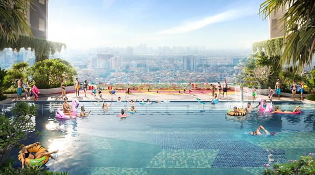 Hồ bơi sky pool tại tầng 5 của dự &aacute;n Moonlight Centre Point mang lại nhiều trải nghiệm mới lạ cho cư d&acirc;n. Ảnh:&nbsp;Hưng Thịnh Land &nbsp;