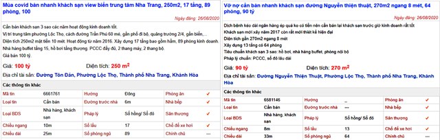 Nhiều kh&aacute;ch sạn rao b&aacute;n do ảnh hưởng dịch Covid-19. (Ảnh: Chụp m&agrave;n h&igrave;nh)