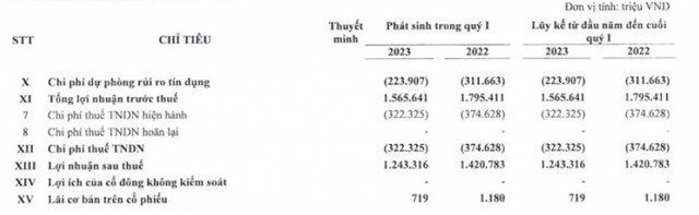 Nguồn: B&aacute;o c&aacute;o t&agrave;i ch&iacute;nh Qu&yacute; 1/2023