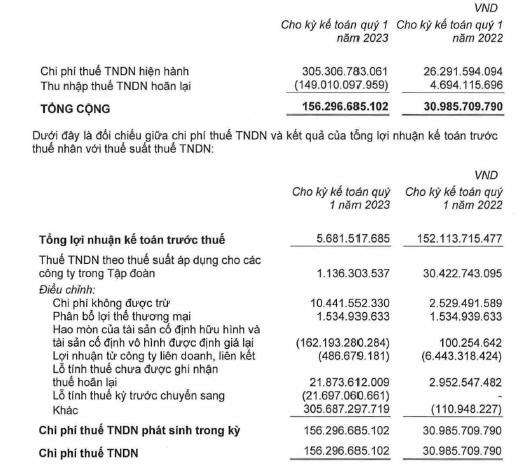 Nguồn: B&aacute;o c&aacute;o kết quả kinh doanh Q1/2023.
