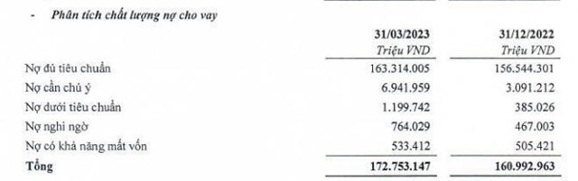 Nguồn: B&aacute;o c&aacute;o t&agrave;i ch&iacute;nh Qu&yacute; 1/2023