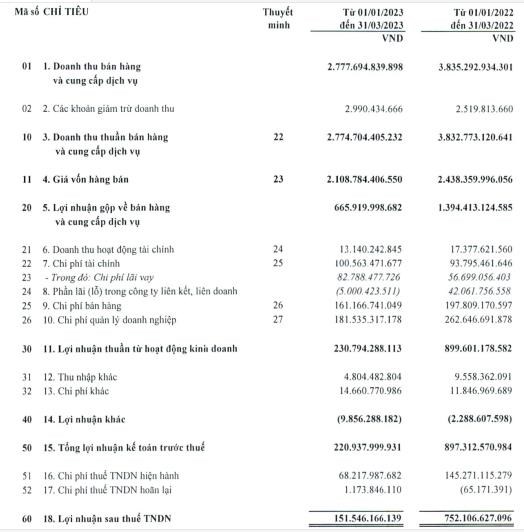 Nguồn: B&aacute;o c&aacute;o kết quả kinh doanh Q1/2023.