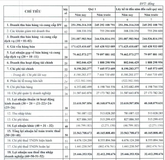 Nguồn: B&aacute;o c&aacute;o kết quả kinh doanh qu&yacute; 1/2023